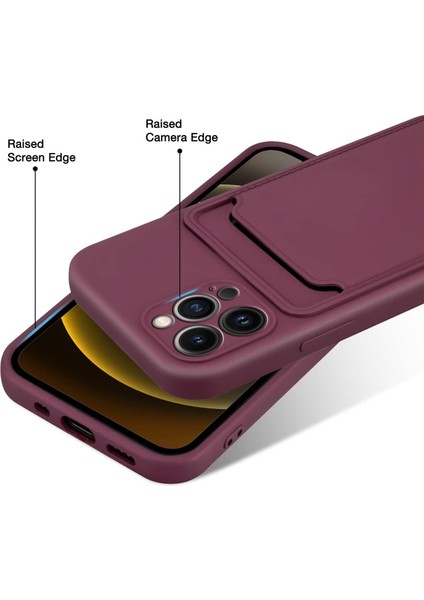 Iphone 14 Pro Uyumlu Kılıf Kamera Korumalı Kartlıklı Yumuşak Içi Kadife Slikon Kartvizit Kapak