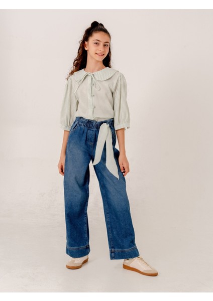 Kız Çocuk Geniş Köprülü Kot Pantolon 2195