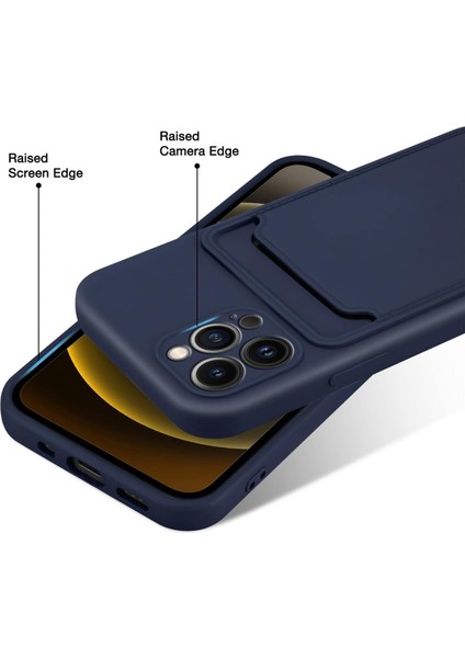 Iphone 13 Pro Max Uyumlu Kılıf Kamera Korumalı Kartlıklı Yumuşak Içi Kadife Slikon Kartvizit Kapak