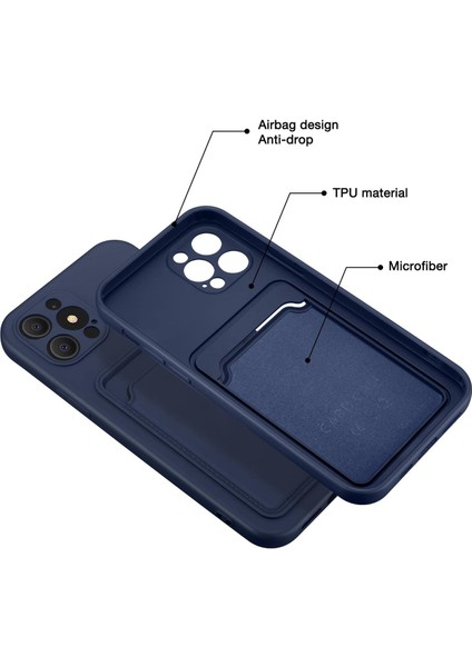 Iphone 13 Pro Max Uyumlu Kılıf Kamera Korumalı Kartlıklı Yumuşak Içi Kadife Slikon Kartvizit Kapak