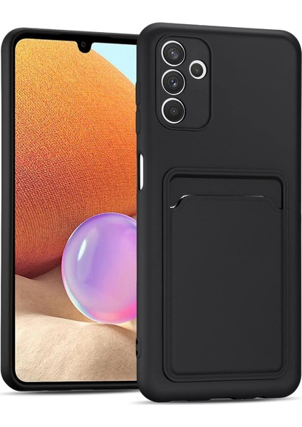Samsung Galaxy A72 Için Kılıf Kamera Korumalı Kartlıklı Yumuşak Kadife Slikon Kartvizit Kapak