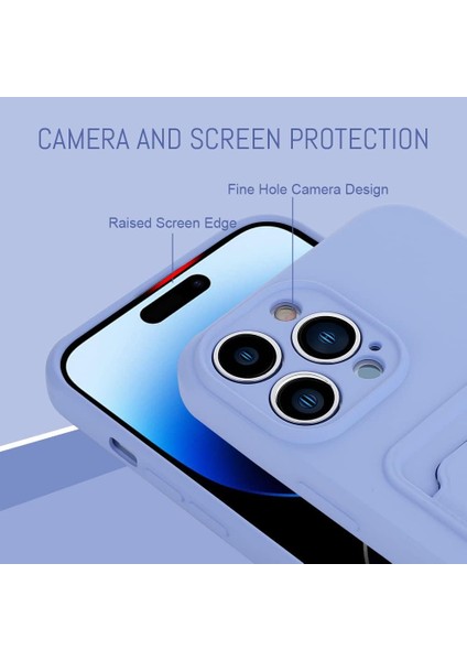Iphone 14 Pro Max Uyumlu Kılıf Kamera Korumalı Kartlıklı Yumuşak Içi Kadife Slikon Kartvizit Kapak