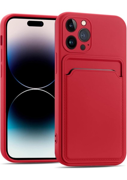 Iphone 14 Pro Uyumlu Kılıf Kamera Korumalı Kartlıklı Yumuşak Içi Kadife Slikon Kartvizit Kapak