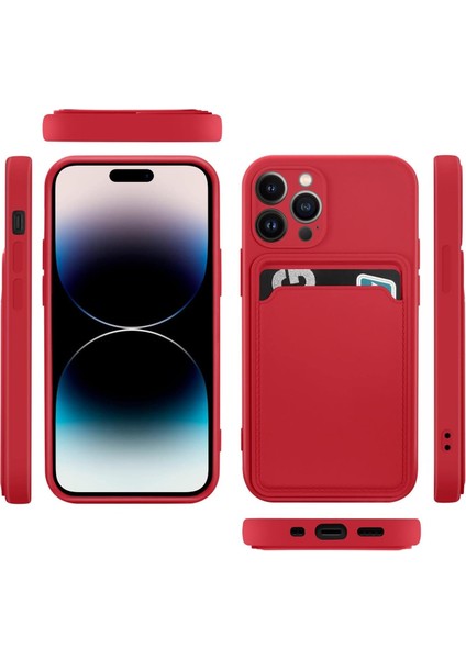 Iphone 14 Pro Uyumlu Kılıf Kamera Korumalı Kartlıklı Yumuşak Içi Kadife Slikon Kartvizit Kapak