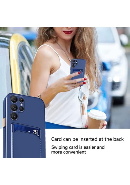 Samsung Galaxy A16 Uyumlu Kılıf Kamera Korumalı Kartlıklı Yumuşak Içi Kadife Slikon Kartvizit Kapak