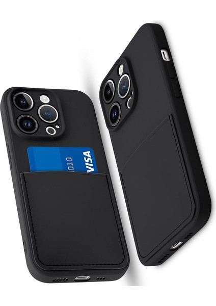 Iphone 13 Pro Max Uyumlu Kılıf Kamera Korumalı Kartlıklı Yumuşak Içi Kadife Slikon Kartvizit Kapak