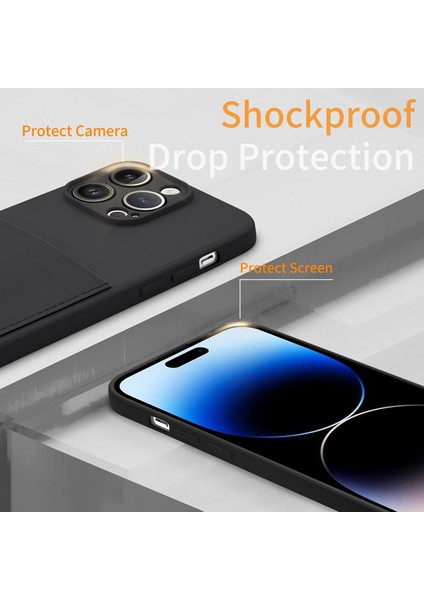 Iphone 13 Pro Max Uyumlu Kılıf Kamera Korumalı Kartlıklı Yumuşak Içi Kadife Slikon Kartvizit Kapak