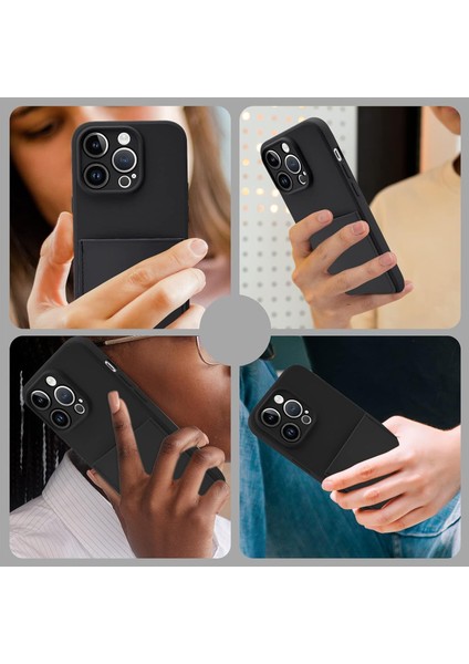 Iphone 13 Pro Max Uyumlu Kılıf Kamera Korumalı Kartlıklı Yumuşak Içi Kadife Slikon Kartvizit Kapak