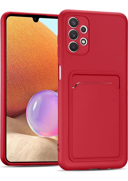 Samsung Galaxy A52 Için Kılıf Kamera Korumalı Kartlıklı Yumuşak Kadife Slikon Kartvizit Kapak