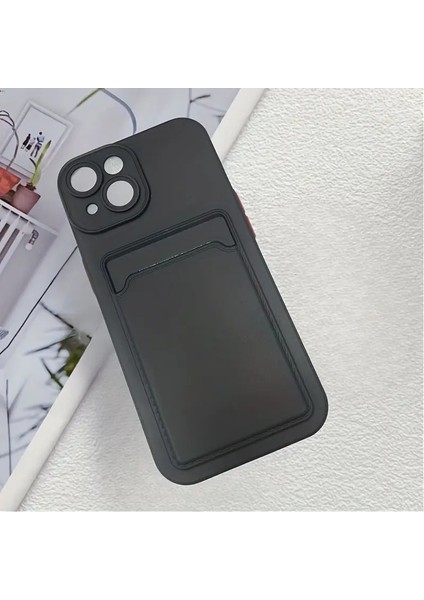 Iphone 15 Uyumlu Kılıf Kamera Korumalı Kartlıklı Yumuşak Içi Kadife Slikon Kartvizit Kapak
