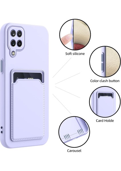Samsung Galaxy A22 Uyumlu Kılıf Kamera Korumalı Kartlıklı Yumuşak Içi Kadife Slikon Kartvizit Kapak fiyatları