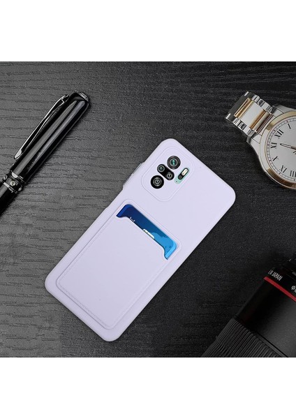 Xiaomi Redmi Note 10 Pro Için Kılıf Kamera Korumalı Kartlıklı Yumuşak Kadife Slikon Kartvizit Kapak