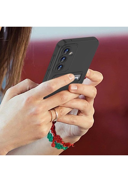 Samsung Galaxy A16 Uyumlu Kılıf Kamera Korumalı Kartlıklı Yumuşak Içi Kadife Slikon Kartvizit Kapak