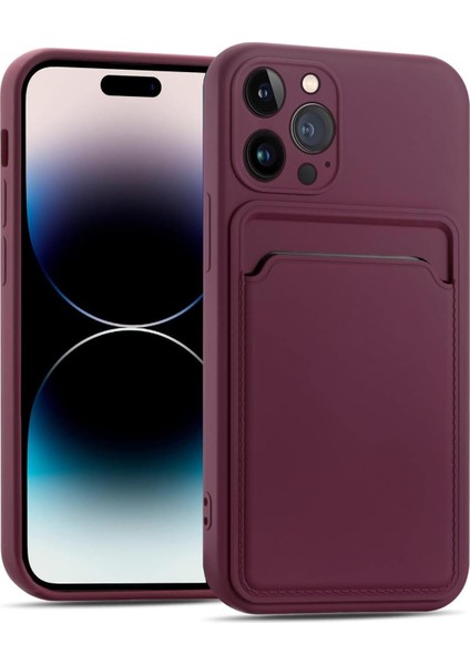 Iphone 14 Pro Max Uyumlu Kılıf Kamera Korumalı Kartlıklı Yumuşak Içi Kadife Slikon Kartvizit Kapak