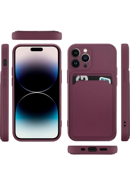 Iphone 14 Pro Max Uyumlu Kılıf Kamera Korumalı Kartlıklı Yumuşak Içi Kadife Slikon Kartvizit Kapak