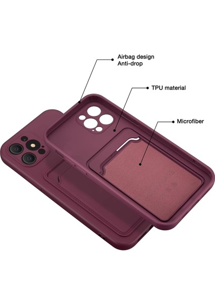 Iphone 14 Pro Max Uyumlu Kılıf Kamera Korumalı Kartlıklı Yumuşak Içi Kadife Slikon Kartvizit Kapak