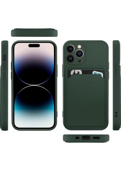 Iphone 14 Pro Uyumlu Kılıf Kamera Korumalı Kartlıklı Yumuşak Içi Kadife Slikon Kartvizit Kapak