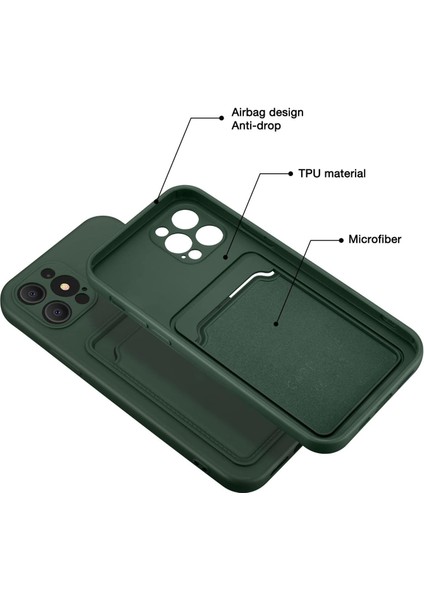 Iphone 14 Pro Uyumlu Kılıf Kamera Korumalı Kartlıklı Yumuşak Içi Kadife Slikon Kartvizit Kapak