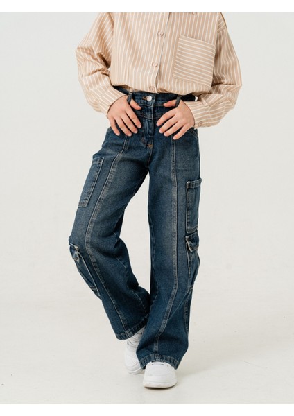 Kız Çocuk Çok Cepli Kargo Kot Pantolon 2187