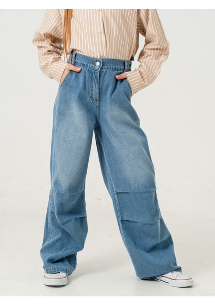 Kız Çocuk Diz Kırmalı Kot Pantolon 2185