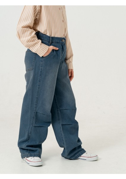 Kız Çocuk Diz Kırmalı Kot Pantolon 2185