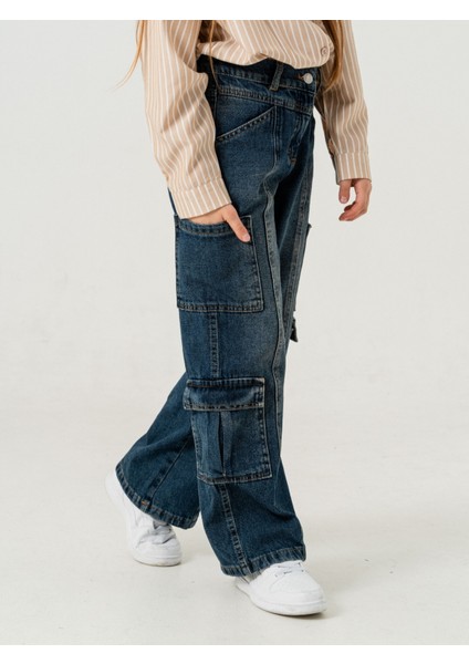 Kız Çocuk Çok Cepli Kargo Kot Pantolon 2187 modelleri