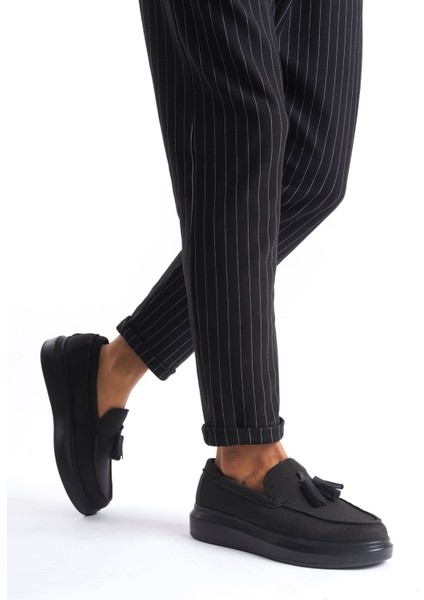 SLW154 Blaze Bağcıksız Püsküllü Keten Erkek Günlük Spor Klasik Ayakkabı St Siyah fırsatları