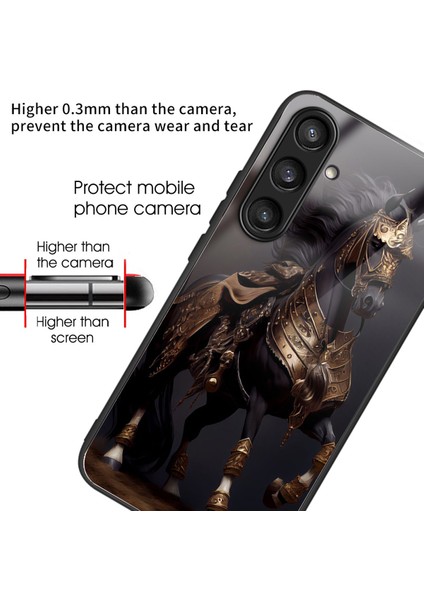 Samsung Galaxy S25 Kılıf Temperli Cam Arka Kapak Desen Baskılı-Altın At (Yurt Dışından) fiyatları