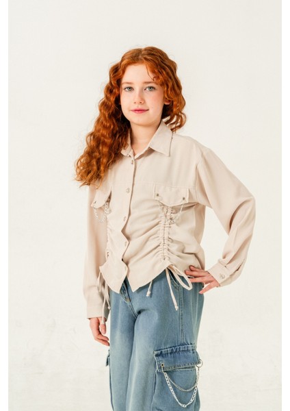 Kız Çocuk Önü Tünelli Cebi Zincirli Gömlek 3147 modelleri