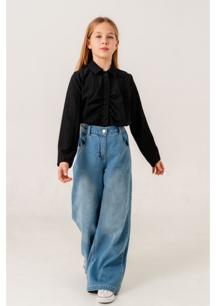 Kız Çocuk Ön Pat Büzgülü Gömlek 3145