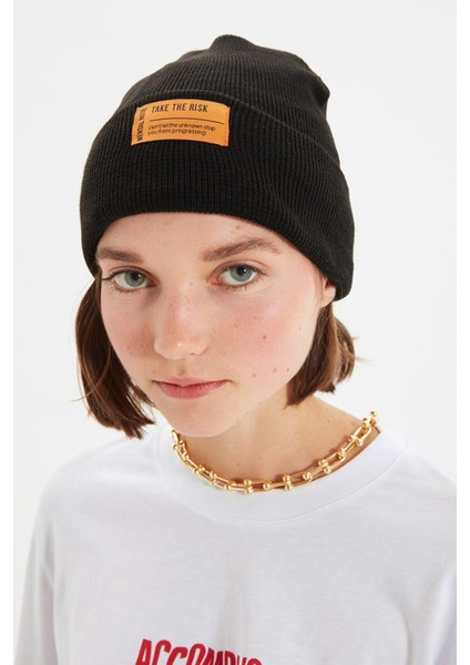 JTAW23ÖBR1121 Siyah Ünisex Etiket Detaylı Örme Bere Janti modelleri