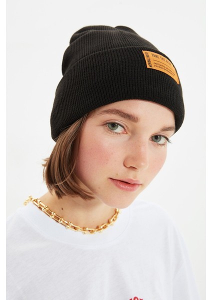 JTAW23ÖBR1121 Siyah Ünisex Etiket Detaylı Örme Bere Janti fırsatları