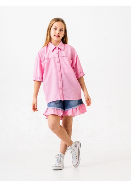 Kız Çocuk Kol Ağzı Lastikli Gömlek 3163