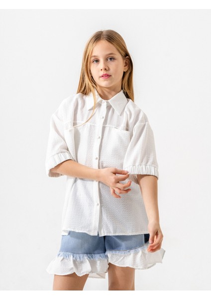 Kız Çocuk Kol Ağzı Lastikli Gömlek 3163