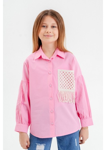 Büzgülü Kol Cep Detaylı Kız Çocuk Gömlek 3116