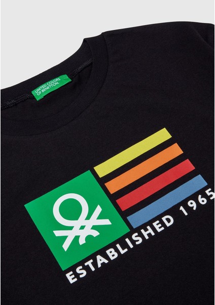 Erkek Çocuk Siyah Benetton Logo Baskılı T-Shirt modelleri