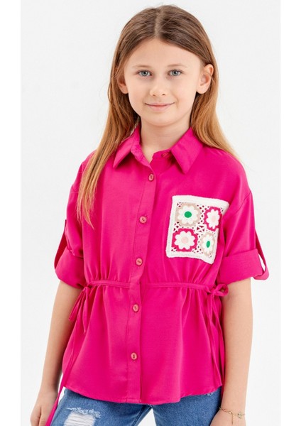 Beli Büzgülü Cep Detaylı Kız Çocuk Gömlek 3115