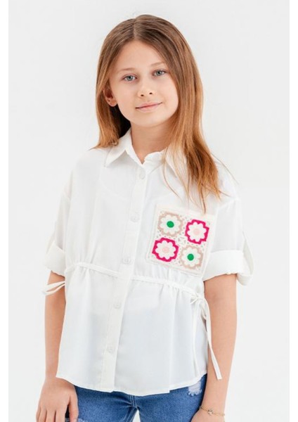 Beli Büzgülü Cep Detaylı Kız Çocuk Gömlek 3115