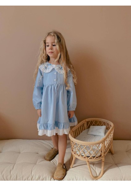 Yigit Butik Poplin Kumaş Gömlek Yaka Kız Çocuk Elbise