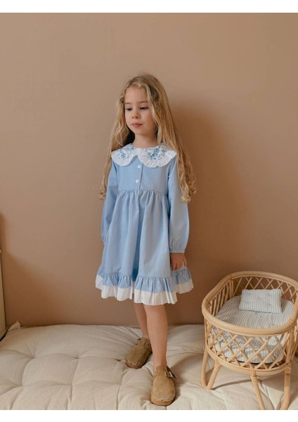 Yigit Butik Poplin Kumaş Gömlek Yaka Kız Çocuk Elbise