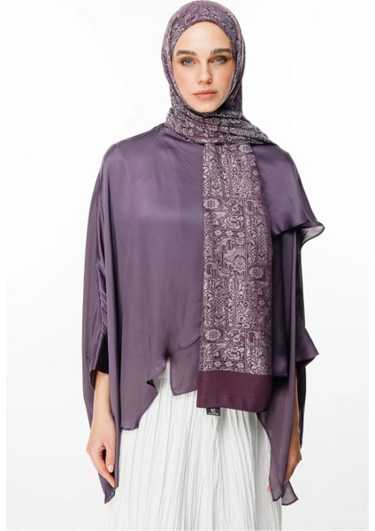 Henna Desen Çift Taraflı Şal Mor-Gri