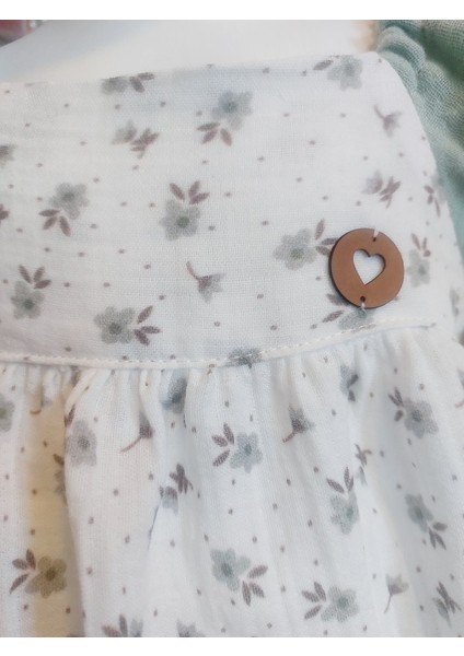 Müslin Kumaş Çiçekli Yeşil Bebek Elbise
