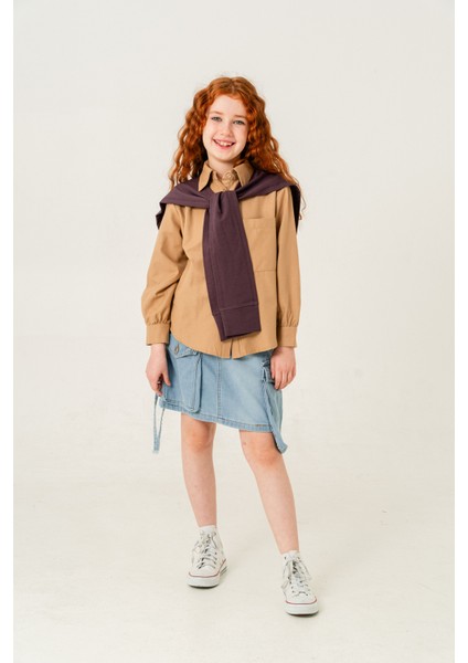 Kız Çocuk Arka Pileli Fular Detaylı Gömlek 3160 fiyatları