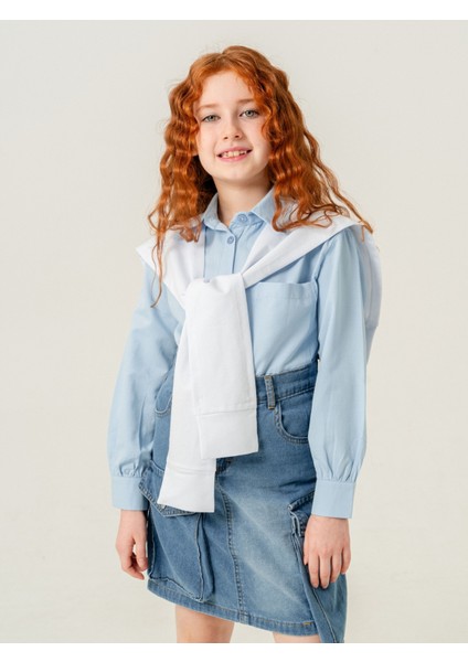 Kız Çocuk Arka Pileli Fular Detaylı Gömlek 3160