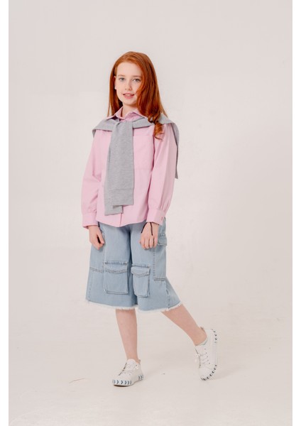 Kız Çocuk Arka Pileli Fular Detaylı Gömlek 3160 indirimleri