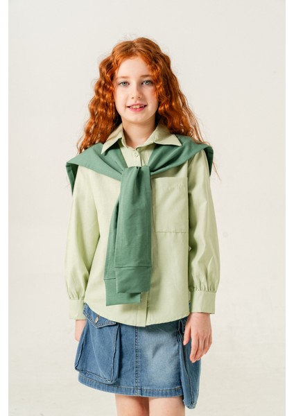 Kız Çocuk Arka Pileli Fular Detaylı Gömlek 3160