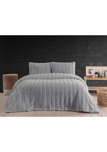 Luxe Battaniye Yatak Örtüsü Seti Stripe Silver