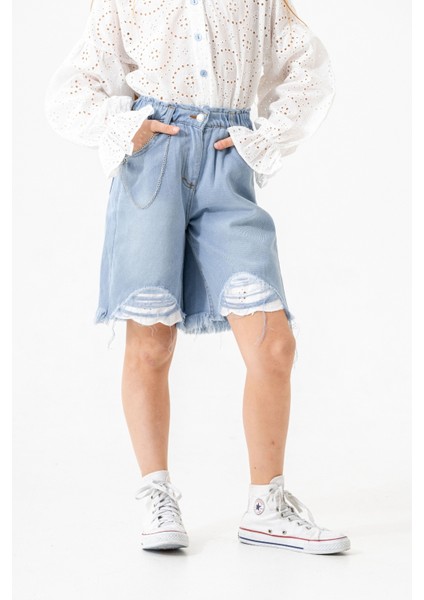 Kız Çocuk Paça Fistolu Kot Şort 2865