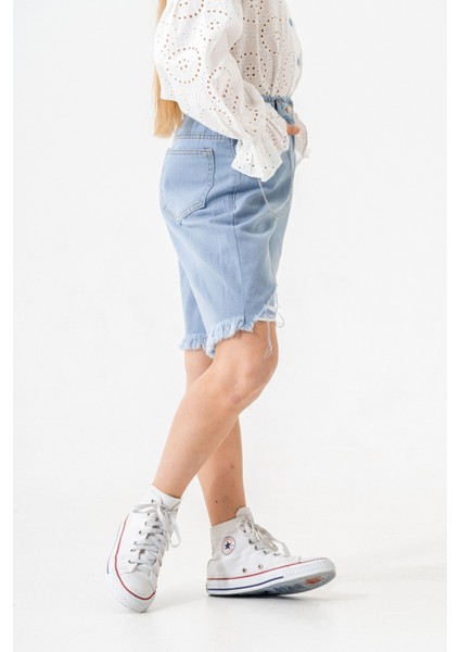 Kız Çocuk Paça Fistolu Kot Şort 2865 modelleri