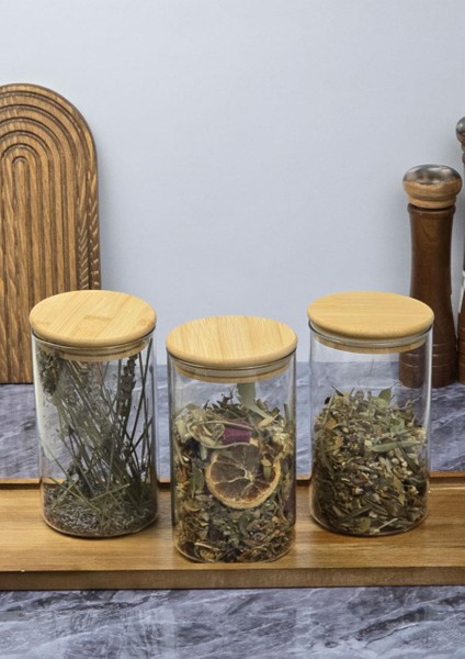 Bambu Kapaklı Kavanoz Seti - 3'lü Kavanoz Takımı - 900 Ml, 6 Parça